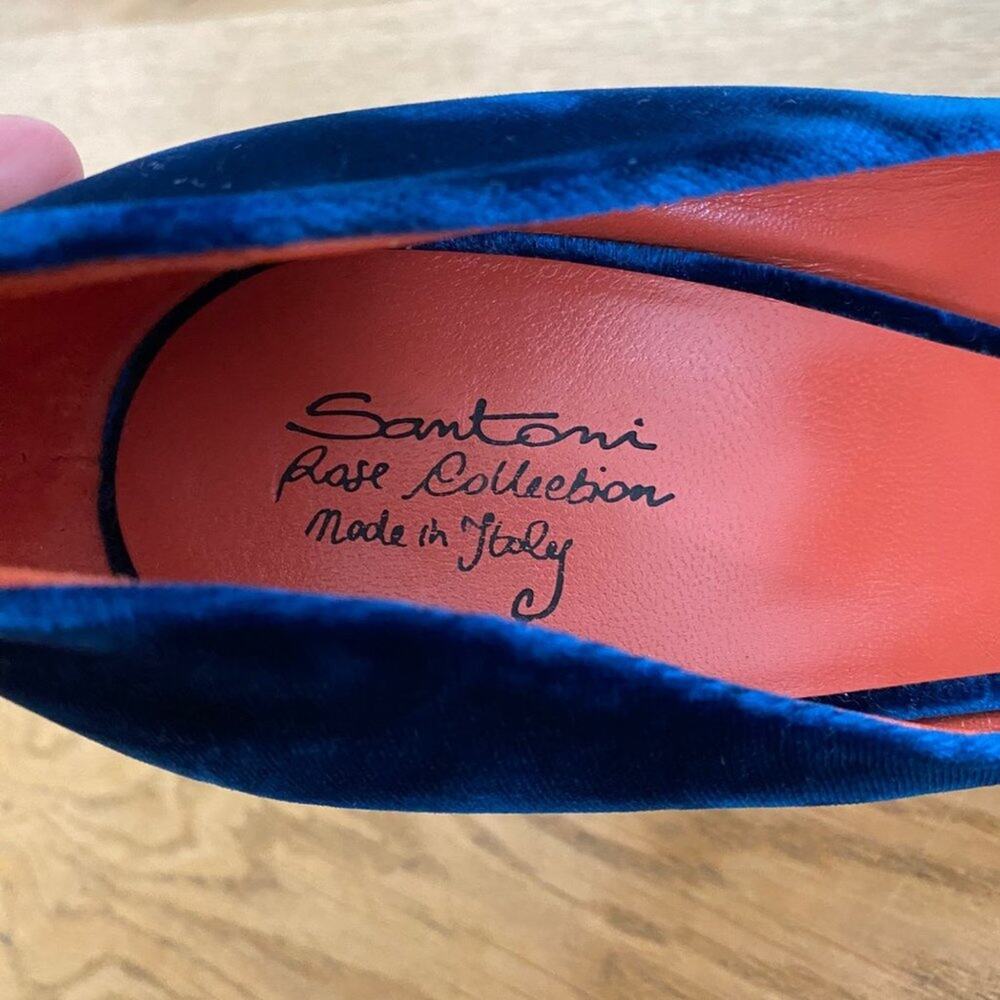 Santoni Rose Collection Velvet Stiletto Heel Pumps in Blue - Picture 7 of 9